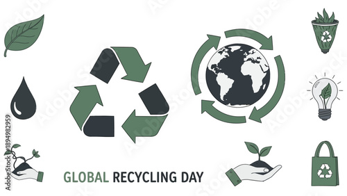 Global Recycling Day Icons and Symbols.