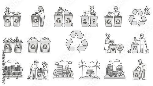 Recycling Process Illustrated with Simple Icons.
