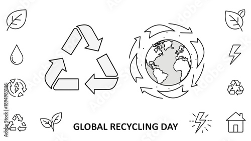 Global Recycling Day Illustration with Earth and Symbols.