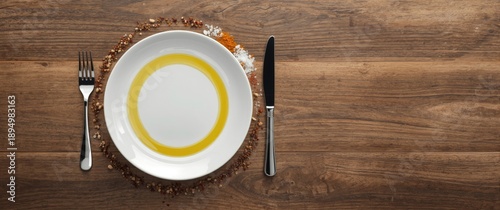 Empty white round plate fea...
