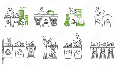 Waste Management Recycling Sorting Process Illustration.