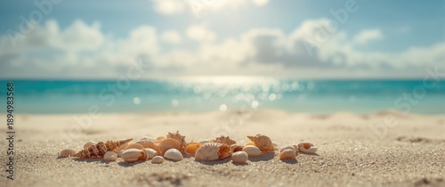 Sandy beach featuring shell...