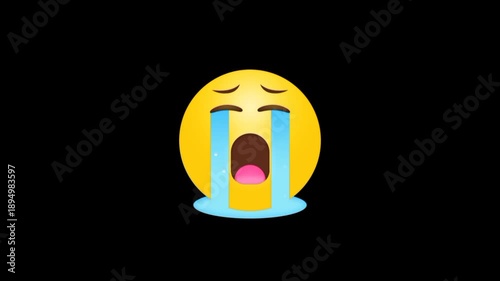 Realistic 3d crying emoji icon. Yellow cry emoji animation