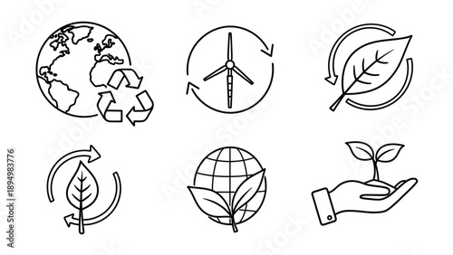 Sustainable Eco Friendly Icons Set Illustration.