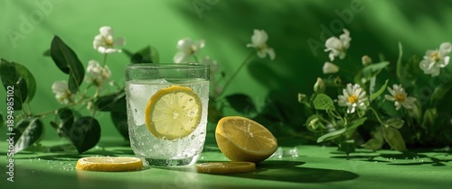 Cold lemonade served in a g...