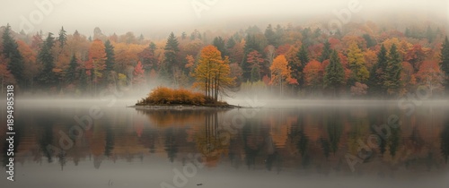 Misty autumn scene of a lak...