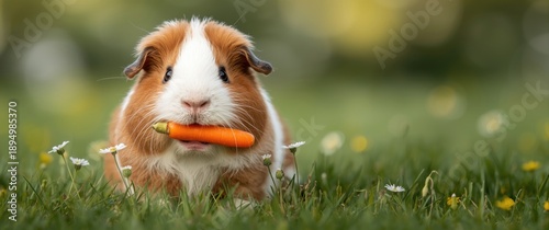 Cute guinea pig eating a ca...