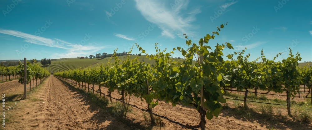 Obraz premium Vast green vineyards landscape on a bright spring day