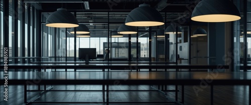 Office scene with a row of ...