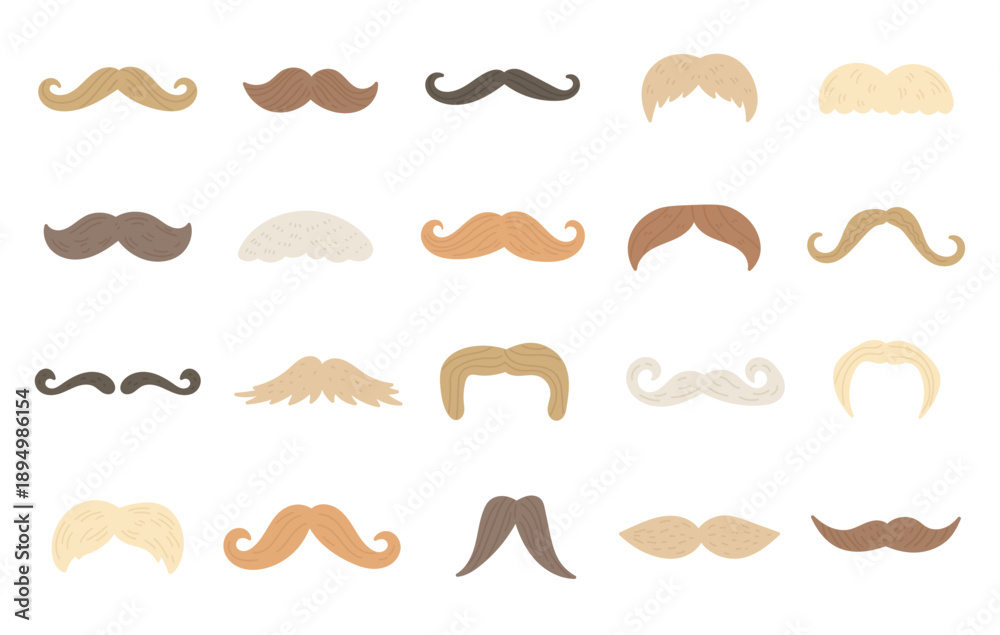 Fototapeta premium Men moustache set in scandinavian style featuring masculine facial hair fashion vintage retro classic shapes male appearance for your designs projects