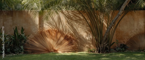 Garden with Dry Palm Leaves