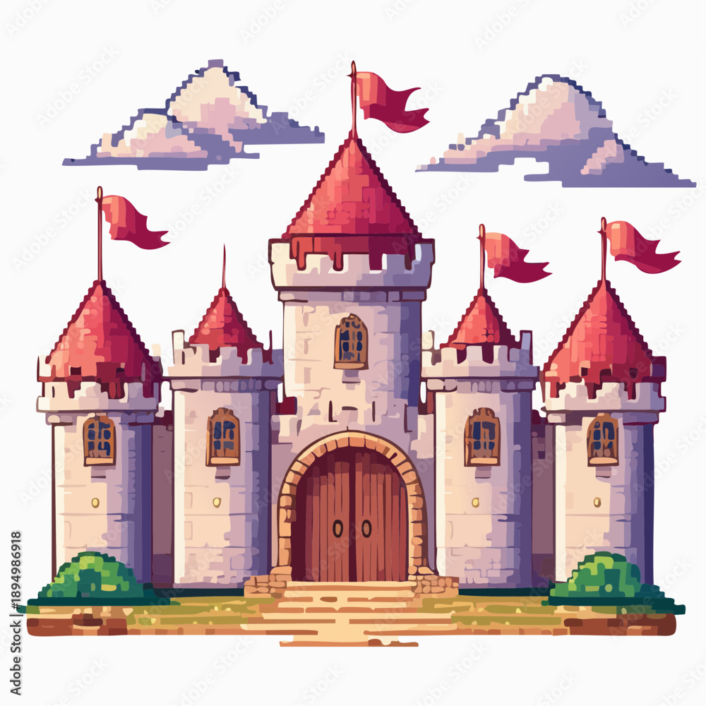 Fototapeta premium Medieval Fantasy Castle Pixel Art Environment