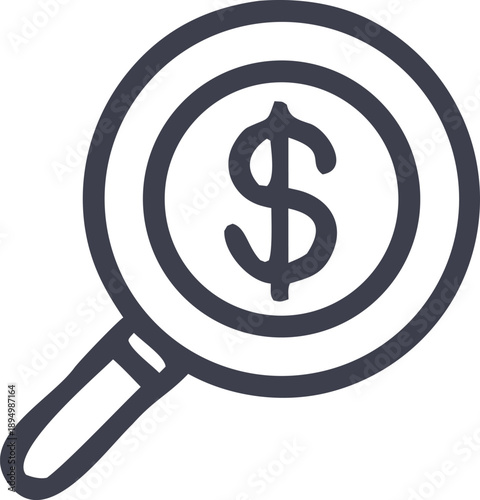 Financial Scrutiny: A detailed illustration captures the essence of financial analysis, with a magnifying glass meticulously examining a dollar symbol, symbolizing a close inspection of finances.