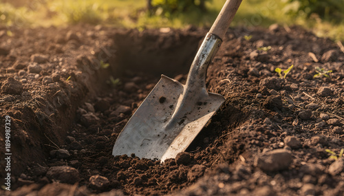 Wallpaper Mural Digging Deep: The Shovel's Journey Into Earth - A Rustic Scene of Gardening, Soil Preparation, and Outdoor Work, Evoking the Essence of Rural Living and Sustainable Practice Torontodigital.ca