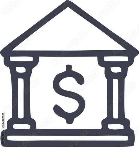Financial Institution: A simplified illustration of a bank, symbolizing financial services and security, featuring classic architectural elements and a dollar sign.