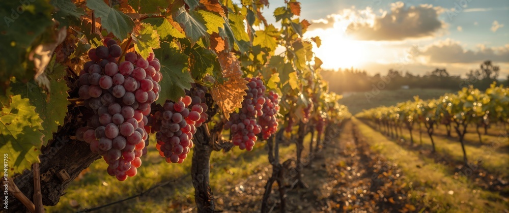 Obraz premium Red Grapes Basking in Vineyard Sunshine