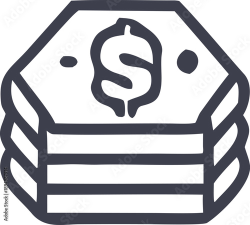 Money Stack Icon: A stack of banknotes illustrated, symbolizing wealth and financial transactions. This image evokes concepts of finance, wealth, and commerce.