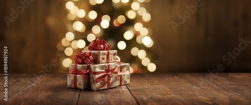 Boxes of Christmas gifts on...