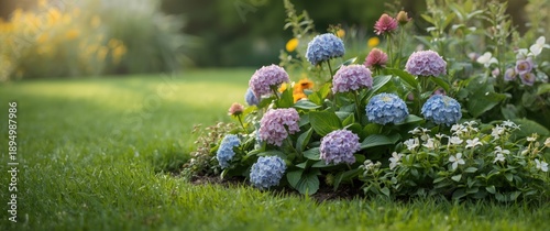 Colorful garden with hydran...