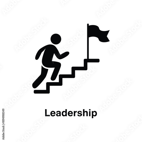 A silhouette of a person climbing stairs towards a waving flag icon