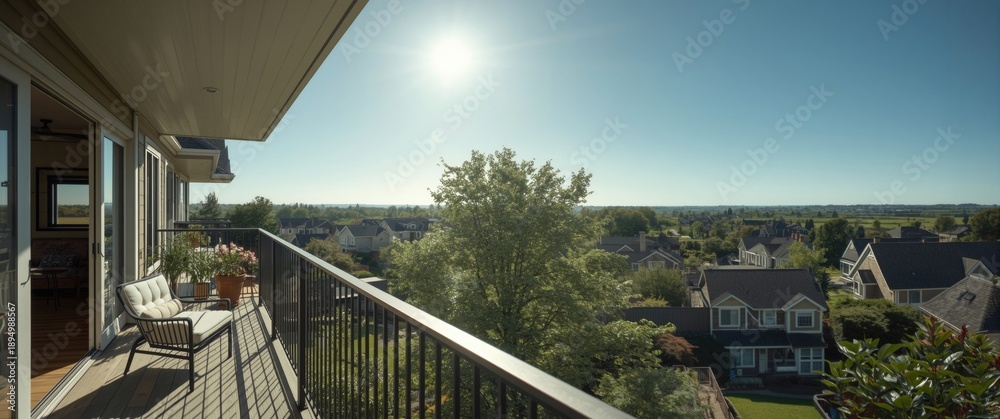 Obraz premium Balcony perspective showcasing sunny suburban scenery