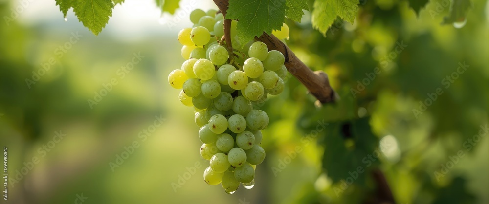 Obraz premium Green Grapes Growing on Branches in Close View