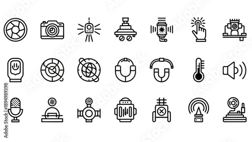 Collection of Simple Line Icons Representing Technology.