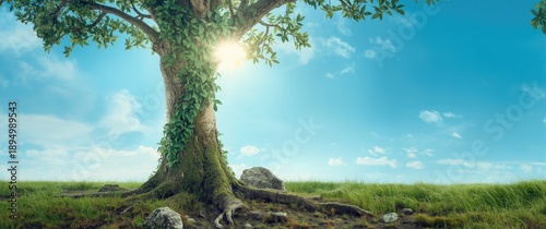 Tree stem enshrouded in mos...