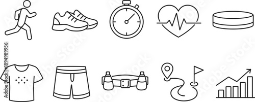 Collection of running and fitness icons, representing health and activity