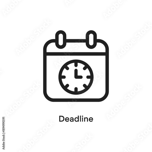 A simple black and white line drawing of a calendar with a clock face