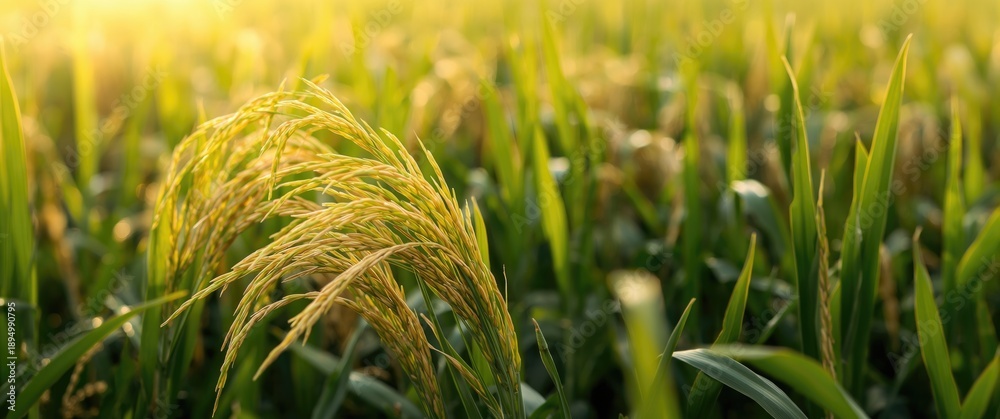 Fototapeta premium Ears of corn bind around rice pants in rice paddy
