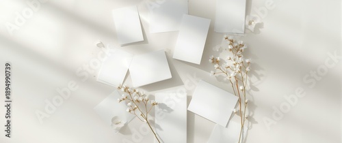 Top view of blank greeting cards on a light background