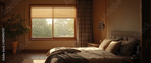 Modern bedroom with spaciou...