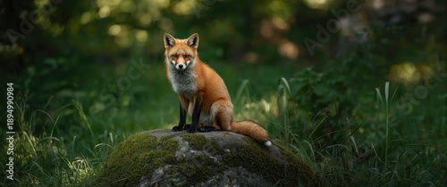 European Red fox on moss-co...