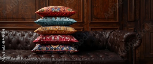 Stacked colorful cushions o...