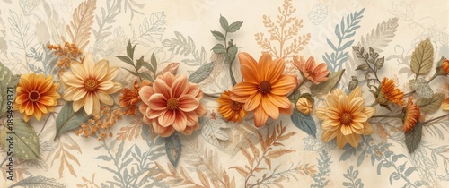 Hand-drawn leaves in a cont...