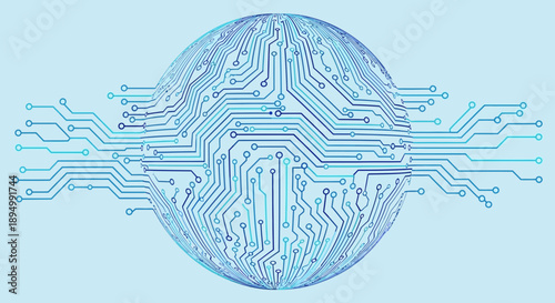 Circuit Board Pattern on Globe Surface.
