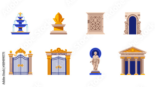Collection of classical architectural elements and decorative features