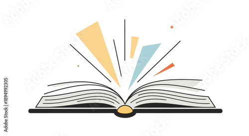 Open Book with Colorful Pages Emerging.