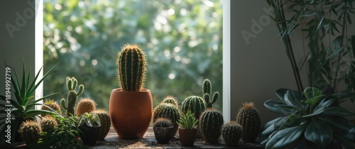 Potted cactus amidst variou...
