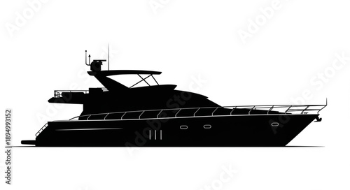 Silhouette of a modern luxury yacht on a white background.