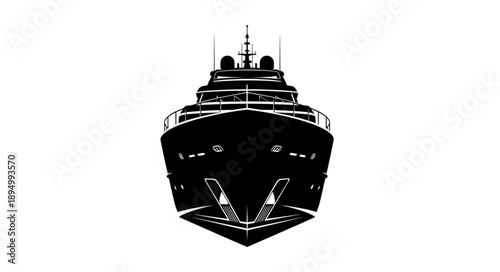Silhouette of a large cruise ship facing forward.