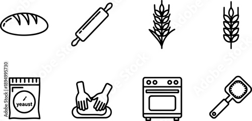 Real Bread Week baking icons set in clean outline vector