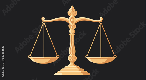 Golden scales of justice symbolizing balance, fairness, and legal decisions on a dark background