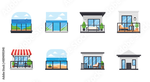 Collection of modern balconies and outdoor living spaces with scenic views