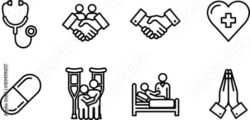 World Day of the Sick medical icons set