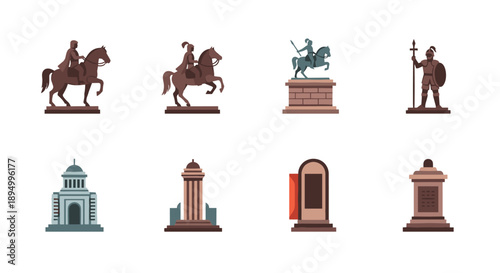 Collection of historical monuments and statues, including equestrian figures and architectural elements