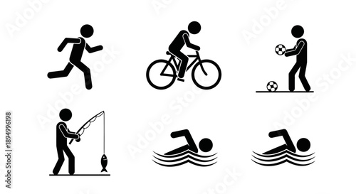 Collection of simple stick figure icons representing various sports and activities.