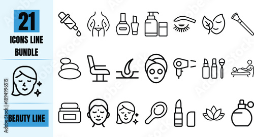 Beauty Line Icon Set Skincare, Makeup, Spa and Wellness Outline Symbols