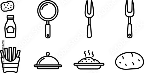 National Tater Tot Day food icons in black and white vector